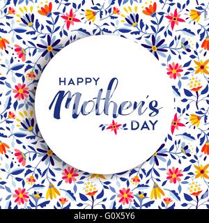 Happy mothers day quote badge design over spring flower background, ideal for special event greeting card. EPS10 vector. Stock Vector