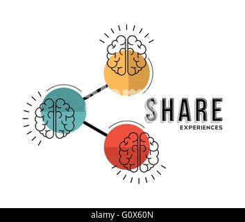 Modern concept illustration of brains. Share experiences, knowledge, memories and information. EPS10 vector. Stock Vector