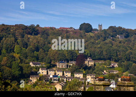 A view across the valley from Hebden Bridge towards Heptonstall,  Calderdale West Yorkshire England Stock Photo