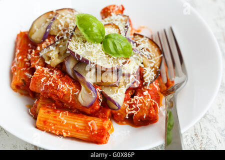 Pasta alla Norma with aubergines and ricotta salata (Sicily) Stock Photo