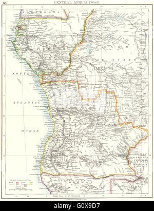 CENTRAL AFRICA: West: Congo Gabon Angola, 1897 antique map Stock Photo