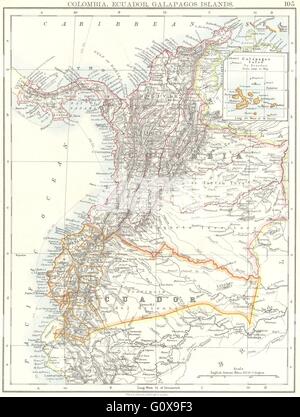 SOUTH AMERICA: Colombia, Ecuador; Galapagos Panama, 1897 antique map Stock Photo