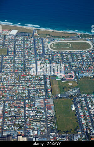 Bathgate Park, Tonga Park, Forbury Park Raceway, and St Clair Beach, Dunedin, Otago, South Island, New Zealand - aerial Stock Photo