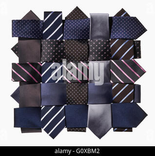 Ten ties braided on a white background Stock Photo