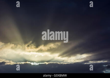 Cloudy Sky at Sunrise, Dietersdorf, Coburg, Bavaria, Germany Stock Photo