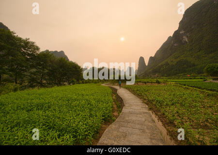 Farms along the famous Li River hike near Xingping,  Guangxi Autonomous Region, China Stock Photo