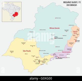 brazil southeast region map Stock Vector
