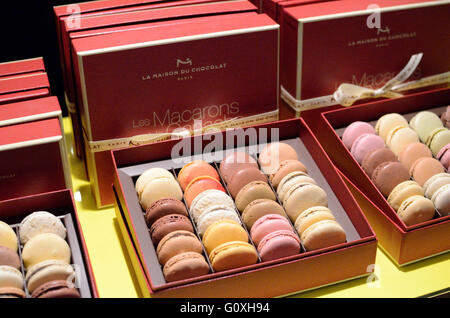 Boxes of Macarons in a French shop Stock Photo