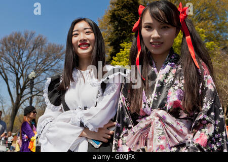 Japanese girls enjoying National Cherry Blossom Festival Parade - Washington, DC USA Stock Photo