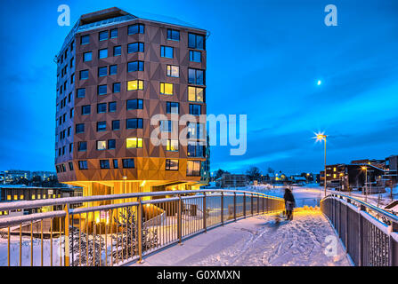 Residential high-rise buildings, accommodation with modern and irregular sized and shaped windows. Modern architecture. Tre Taarn. Sandnes, Norway Stock Photo