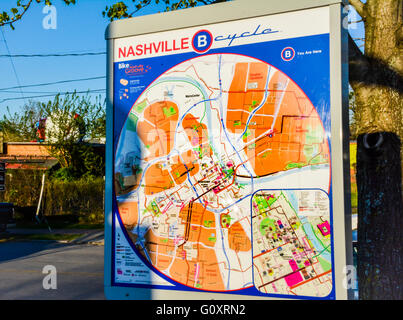 Sun setting on a Colorful Nashville Cycle map in trendy Five Points in East Nashville, TN Stock Photo