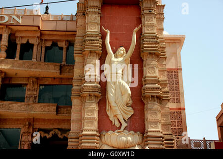 ISKCON temple Noida, Uttar Pradesh, India, magnificent temple dedicated to Lord Krishna with Golden chariot on raised platform Stock Photo