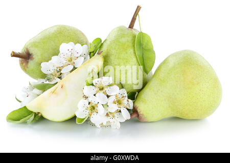 Pears pear green fresh fruit fruits isolated on a white background Stock Photo