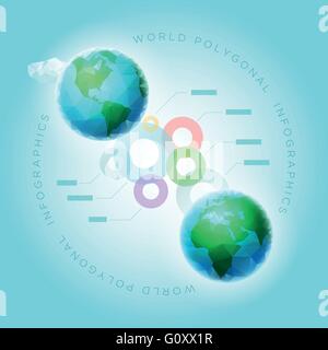Vector polygon world spheres with colorful spheres. Infographic design template. Elements are layered separately in vector file. Stock Vector