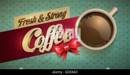 Vector cup of coffee and cakes on lace paper background with copy space for your text. View from above. Stock Vector