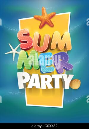 Summer Party Poster design template. Elements are layered separately in vector file. Stock Vector