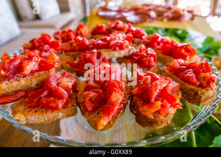 Homemade sweet pastries with fruit, jam and croissants for breakfast Stock Photo
