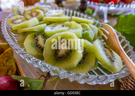 Homemade sweet pastries with fruit, jam and croissants for breakfast Stock Photo
