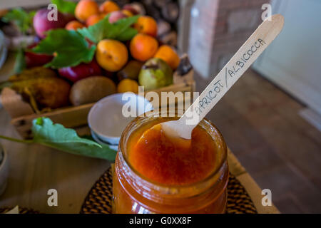 Homemade sweet pastries with fruit, jam and croissants for breakfast Stock Photo