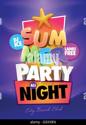 Summer Party Poster design template. Elements are layered separately in vector file. Stock Vector