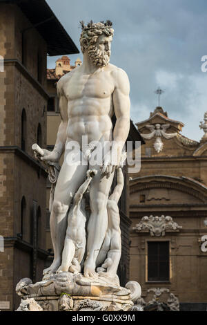 Florence. Italy. Statue of Neptune on Piazza della Signoria, copy of the original (1563-1565), by Bartolomeo Ammannati. Stock Photo