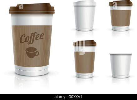 Disposable coffee cups collection. Vector illustration. Stock Vector