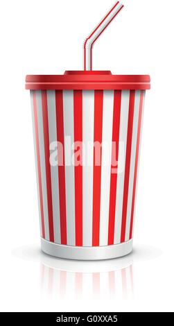 Disposable cup for beverages with straw. Vector illustration. All elements are layered separately in vector file. Stock Vector