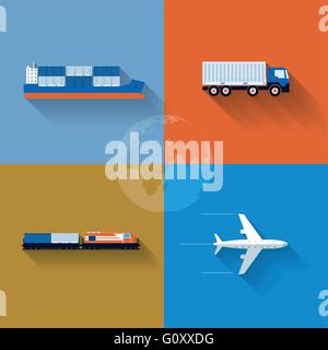 Vector flat transportation concept illustration. Icon set. Stock Vector