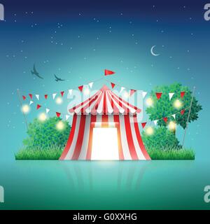 Circus tent in night landscape. Elements are layered separately in vector file. Stock Vector