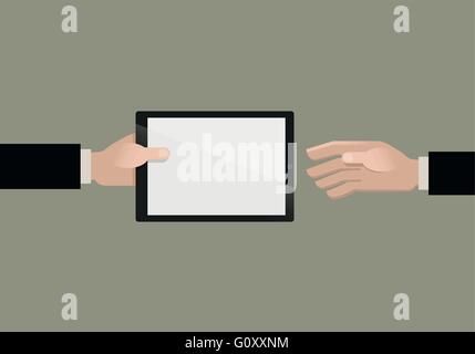 Man giving a tablet pc. Vector flat illustration Stock Vector