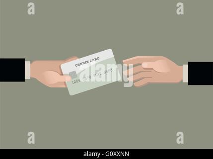 A hand giving a credit card another hand. Flat vector illustration. Stock Vector