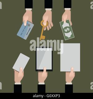 Giving various objects collection. Flat vector illustration. Stock Vector