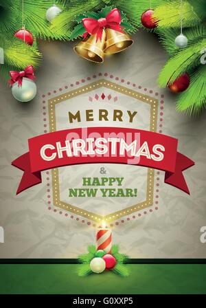 Vector Christmas Messages and objects on wrinkled paper background. Elements are layered separately in vector file. Stock Vector