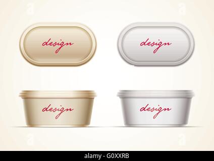 Plastic container mock up for butter, margarine spread, cream cheese, cocoa hazelnut cream, or yoghurt. All elements are layered Stock Vector