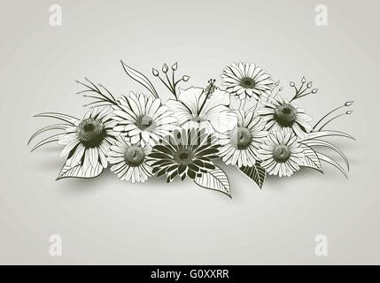 Vintage hand drawn flowers. Elements are layered separately in vector file. Global colors. Stock Vector