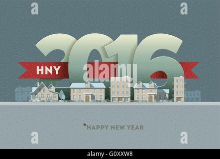 2016 Happy New Year in town. Vector greeting card design element. Stock Vector
