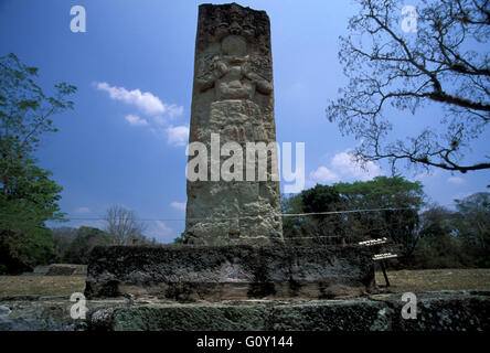 Stela 2, Copan Ruins, an archaeological site of the Maya civilization in Copan Department, Honduras Stock Photo