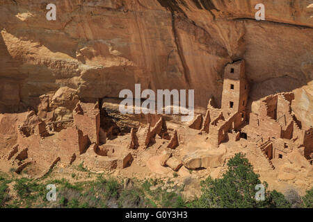 square tower house cliff dwellings at mesa verde national park, colorado Stock Photo