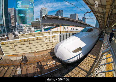 N700 class bullet train in Tokyo station Stock Photo