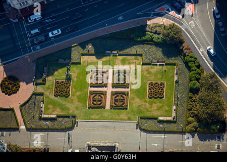 Knot Garden, Railway Station, Dunedin, Otago, South Island, New Zealand - aerial Stock Photo