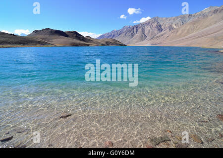 Chandratal, a high altitude glacial lake at 4300 meters, Lahaul and Spiti, Himachal Pradesh, India Stock Photo