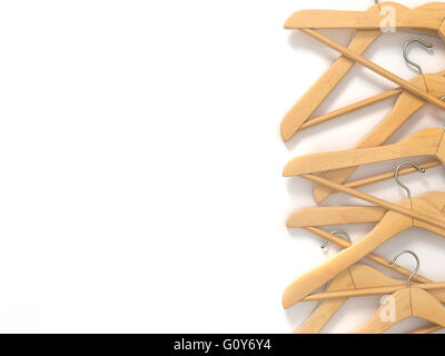 Wooden hangers background. 3D render illustration isolated on the white Stock Photo