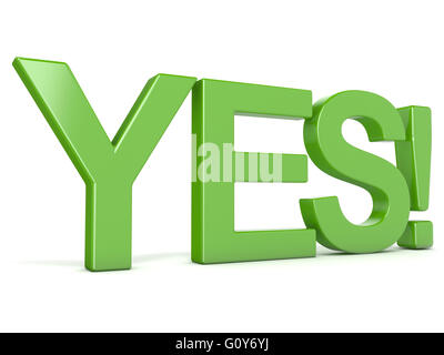 Green word YES. Perspective view. 3D render illustration isolated on white background Stock Photo