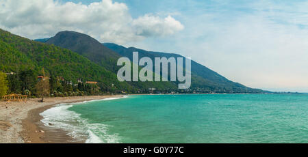 Panoramic view of the coastline, mountains and the sea in Gagra, Abkhazia Stock Photo