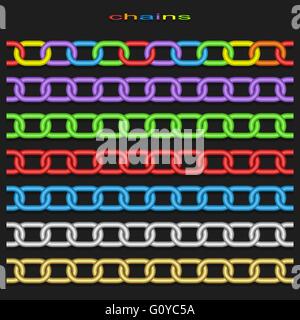 Set of seamless metal chains colored silver isolated on white ...