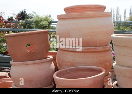 Stacked terracotta garden pots Stock Photo