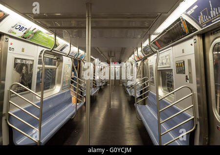 Interior of empty New York City subway train (no people, nobody) Stock Photo