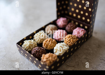 Assorted truffles box Stock Photo