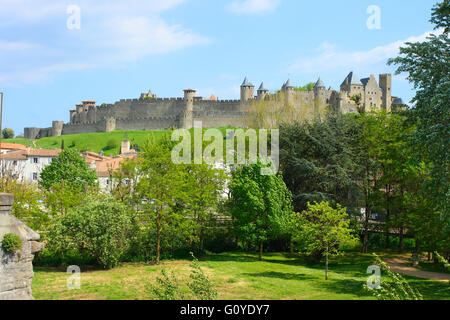 General view ot the Medieval walled city of Carcassonne, Aude, Languedoc, France Stock Photo