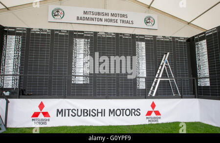 Badminton House, Badminton, UK. 06th May, 2016. Mitsubishi Motors Badminton Horse Trials. Day Three. General view of the event scoreboard. Credit:  Action Plus Sports/Alamy Live News Stock Photo